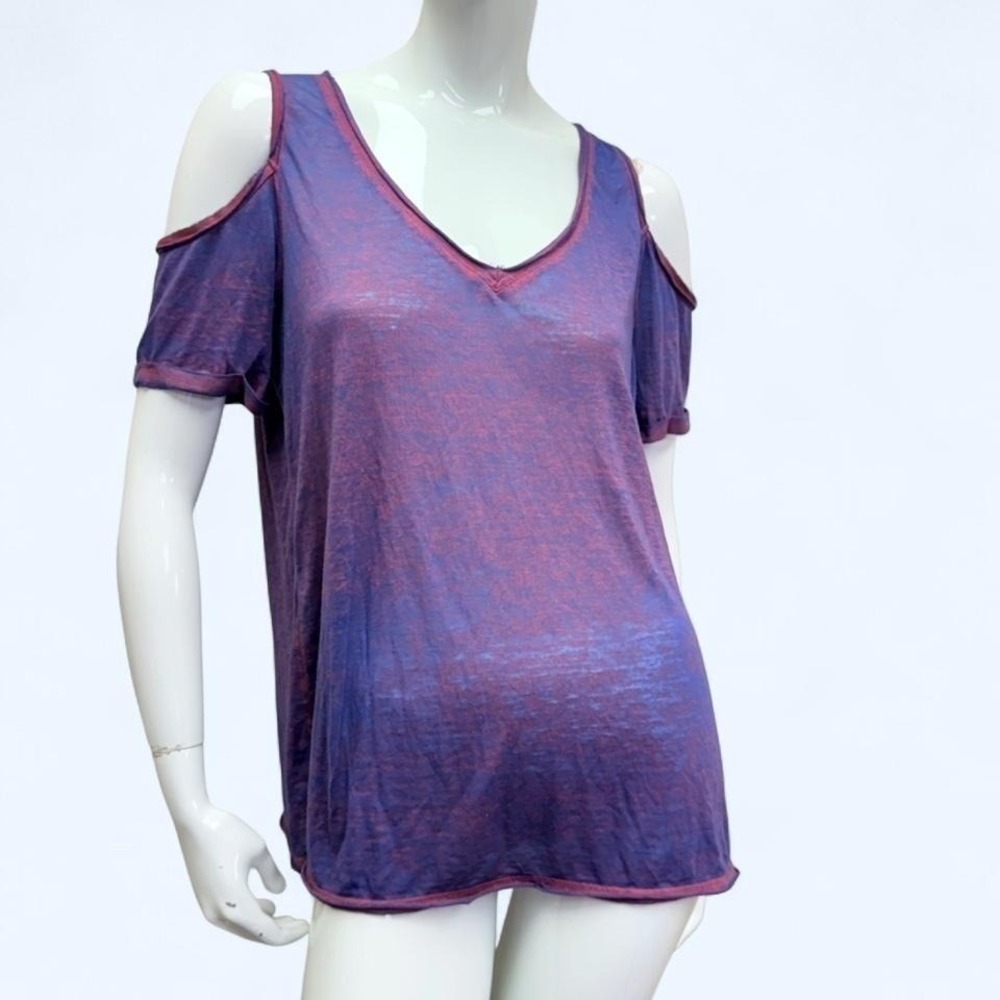 Rock Republic Purple Burnout Cold Shoulder‎ Tee Soft Grunge Womens L